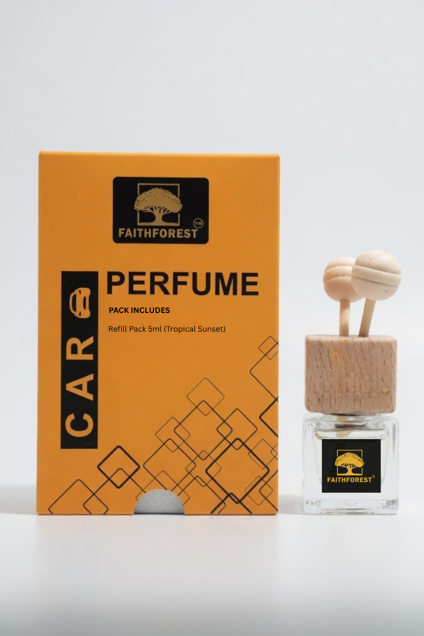 Car Perfume Wooden Diffuser with Freshwood & Tropical Sunset Fragrance for Luxury Aromatherapy & Freshness for Drivers, 5ml + 5ml Refill