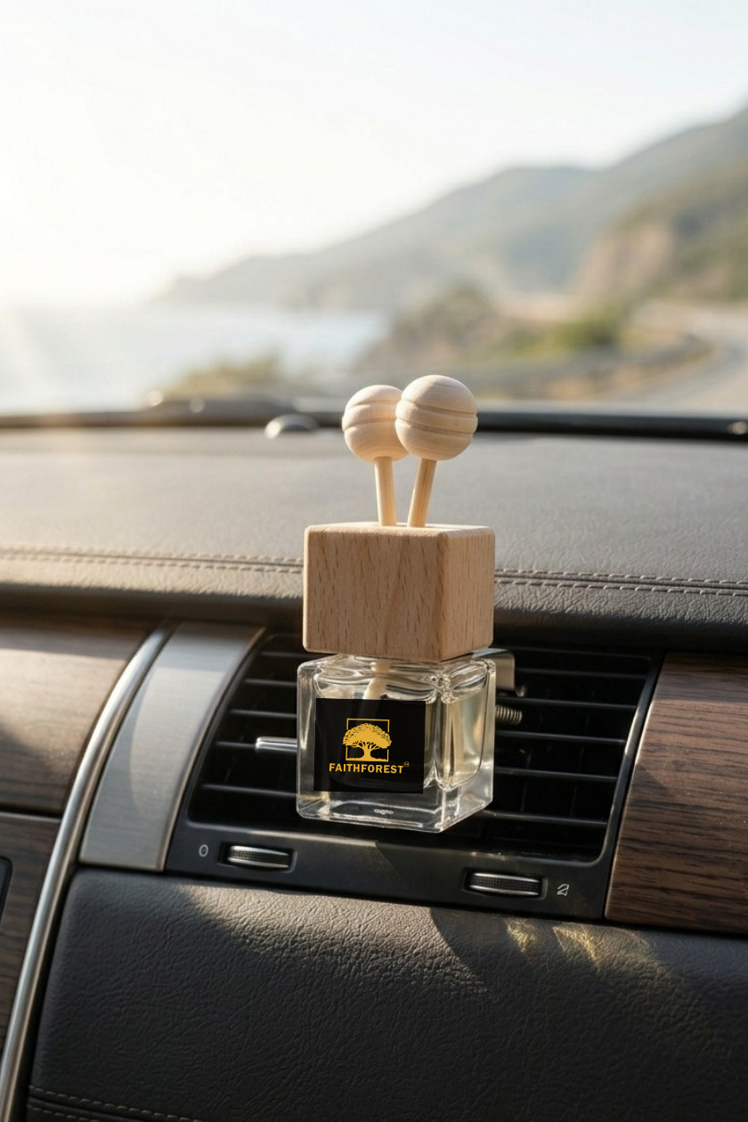 Car Perfume Wooden Diffuser with Freshwood & Tropical Sunset Fragrance for Luxury Aromatherapy & Freshness for Drivers, 5ml + 5ml Refill