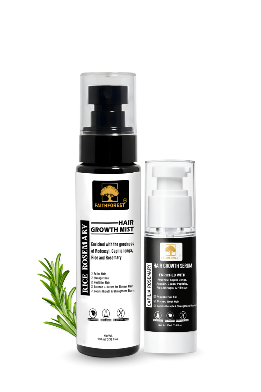 Intense Hair Fall Reduction Combo: Rice Rosemary Hair Growth Mist (100ml) &  Capilia Rosemary Hair Growth Serum (30ml) with Redensyl & Capilia Longa