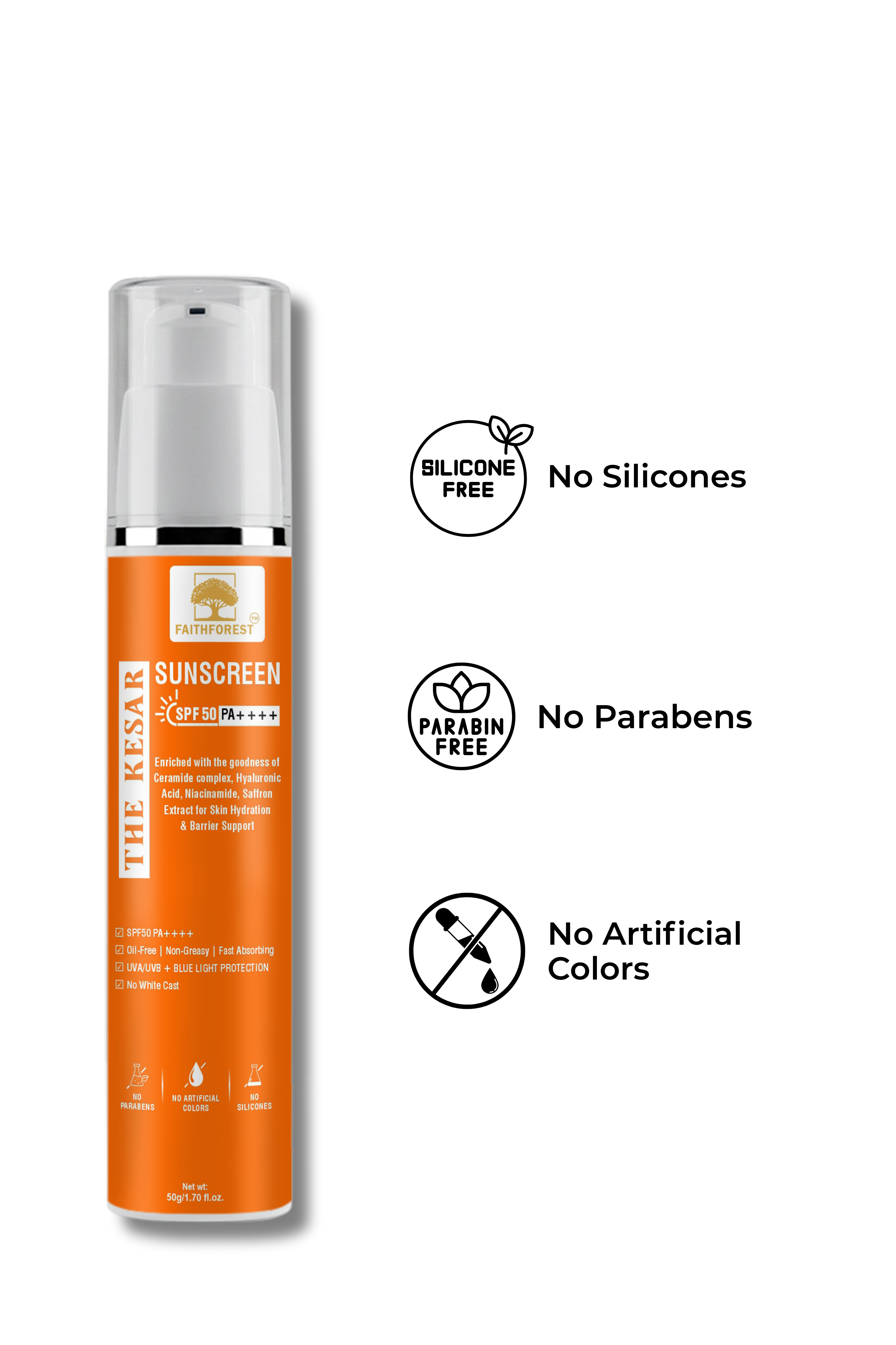 FaithForest Chemical Free Kesar Sunscreen SPF 50 PA ++++