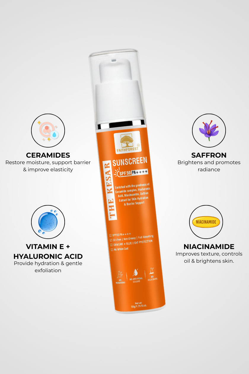 Skin Story Combo: Ultimate Tan Removal & Sun Protection Duo | D-TAN Face Wash 100ml & Kesar Sunscreen 50g (SPF 50 PA++++, Oil-Free)  - Niacinamide, Saffron & Turmeric Formula