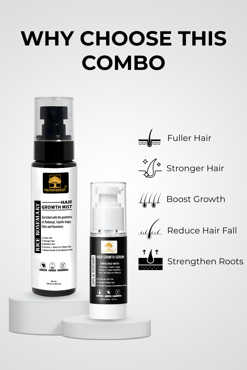 Intense Hair Fall Reduction Combo: Rice Rosemary Hair Growth Mist (100ml) &  Capilia Rosemary Hair Growth Serum (30ml) with Redensyl & Capilia Longa