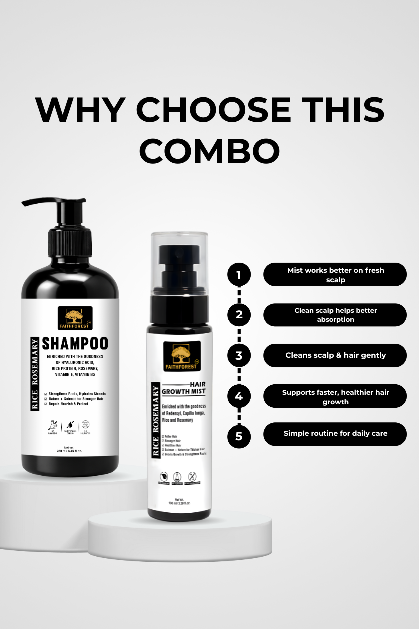Rice Rosemary Hair Revival Combo (Shampoo 250ml + Hair Growth Mist 100ml) - Redensyl & Capilia Longa Formula for Fuller and Healthier Hair