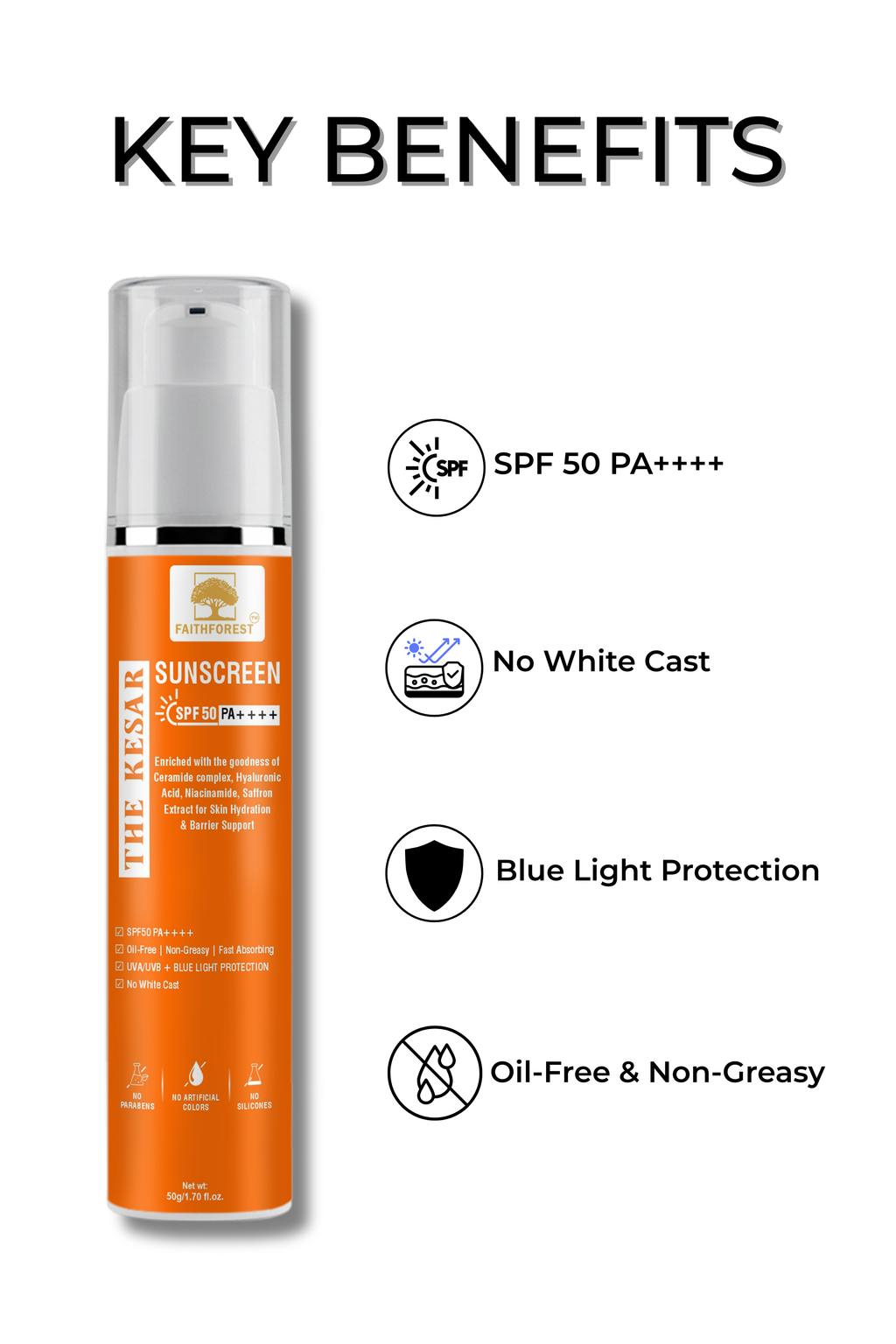 FaithForest Kesar Sunscreen SPF 50 PA ++++ benefits
