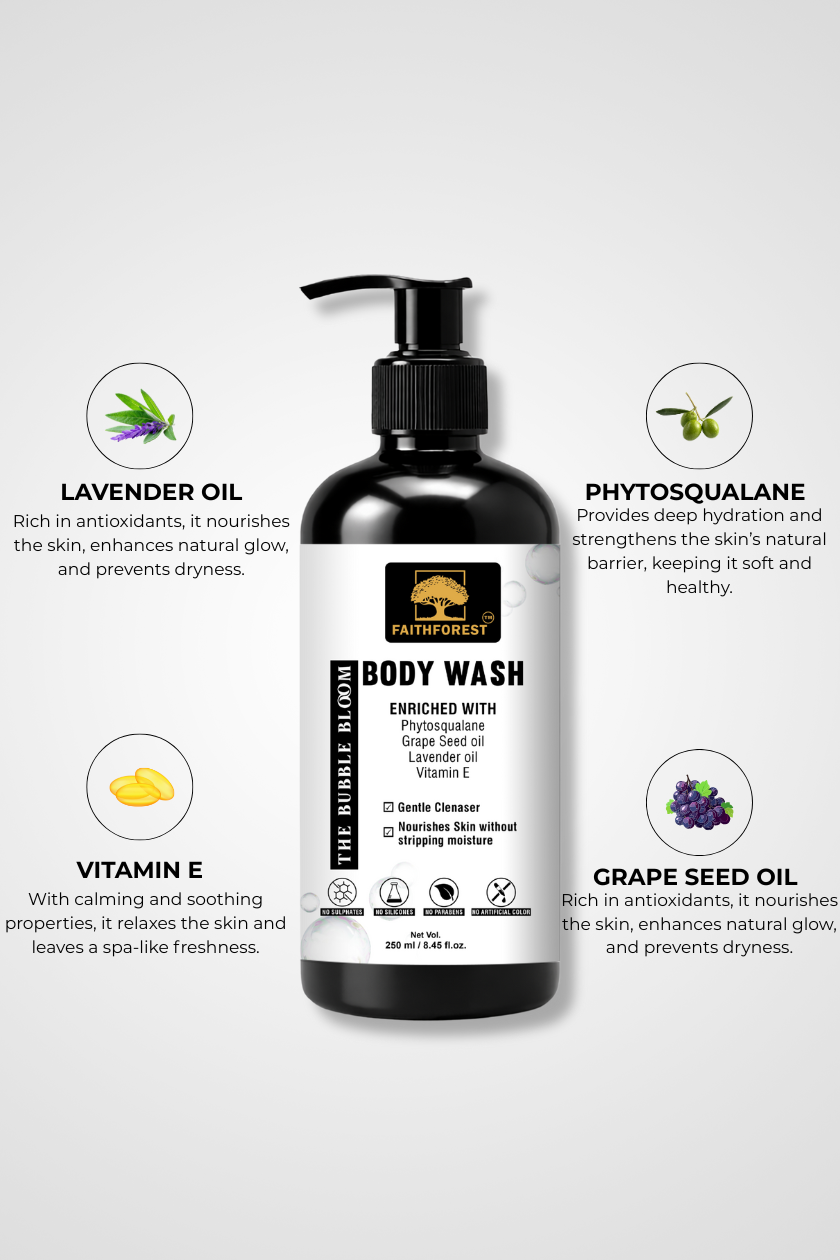 Bloom & Shine Combo: Rosemary & Rice Shampoo 250ml + Bubble Bloom Body Wash 250ml - Phytosqualane & Vitamin E Formula