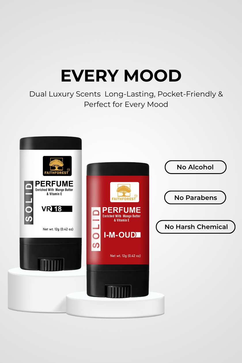 Luxury Solid Perfume Duo: Long-Lasting I-M-OUD & VR 18 Scent Sticks - Enriched with Mango Butter & Vitamin E (2x12g)
