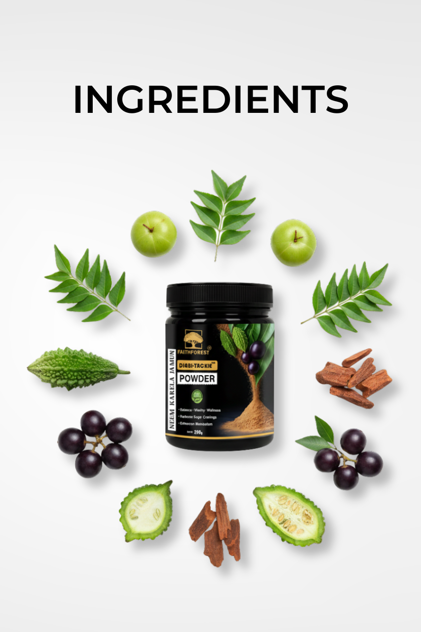 FaithForest Diabi-Tackle Neem Karela Jamun Powder 200g | Ayurvedic Herbal Blend for Blood Sugar Support | Natural Detox & Metabolism Support
