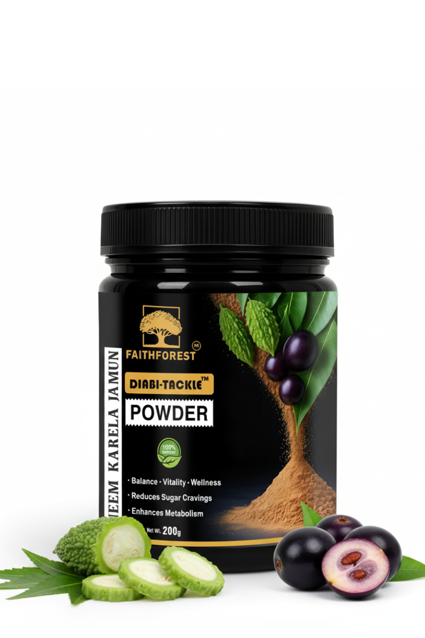 FaithForest Diabi-Tackle Neem Karela Jamun Powder 200g | Ayurvedic Herbal Blend for Blood Sugar Support | Natural Detox & Metabolism Support